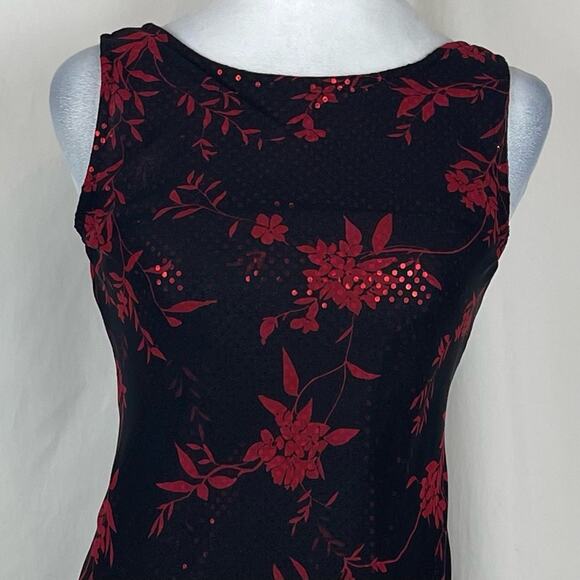 Jessica Howard Sheer Black Red Sequin Party Asymmetrical Midi Dress NWOT Size 4P - Picture 3 of 13